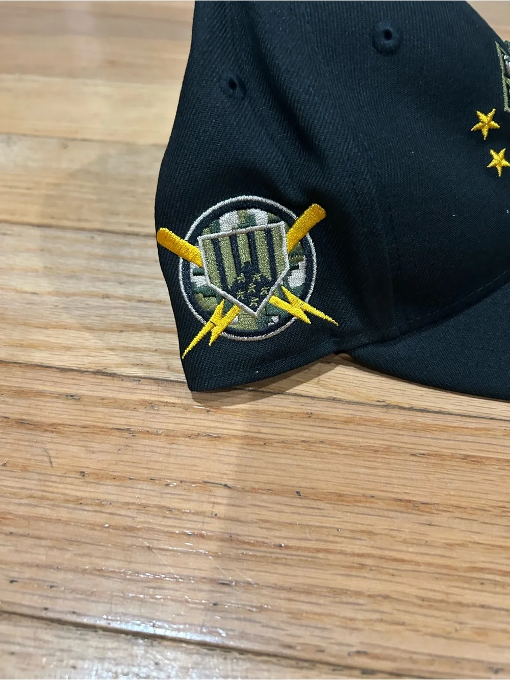 New Era Black Fitted Cap with Gold Embroidered NY Logo Military